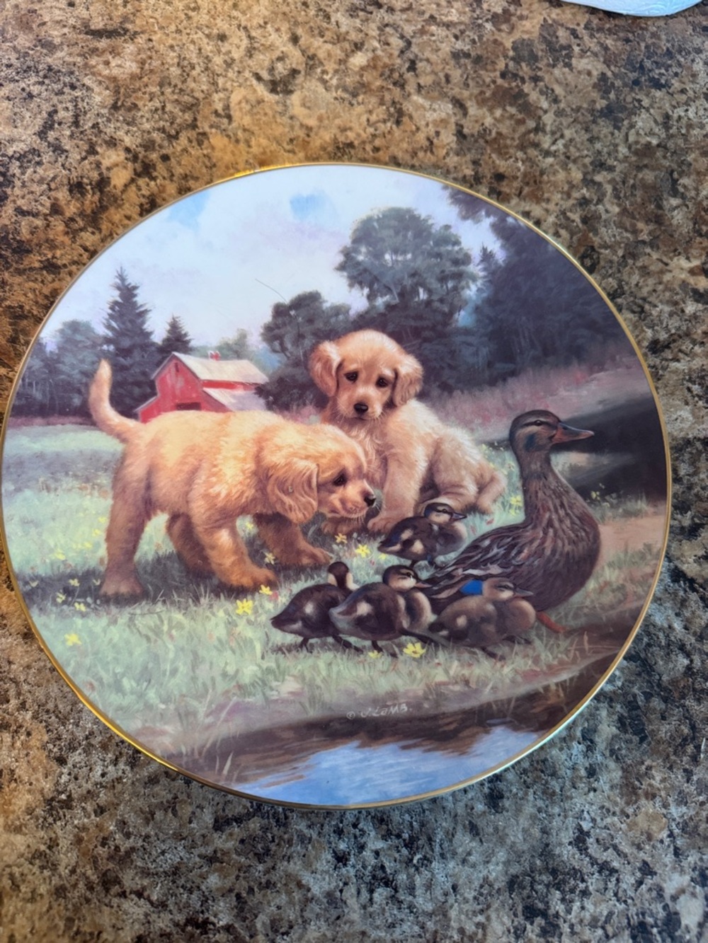 Decorative Collector Plate with Puppies & Ducklings